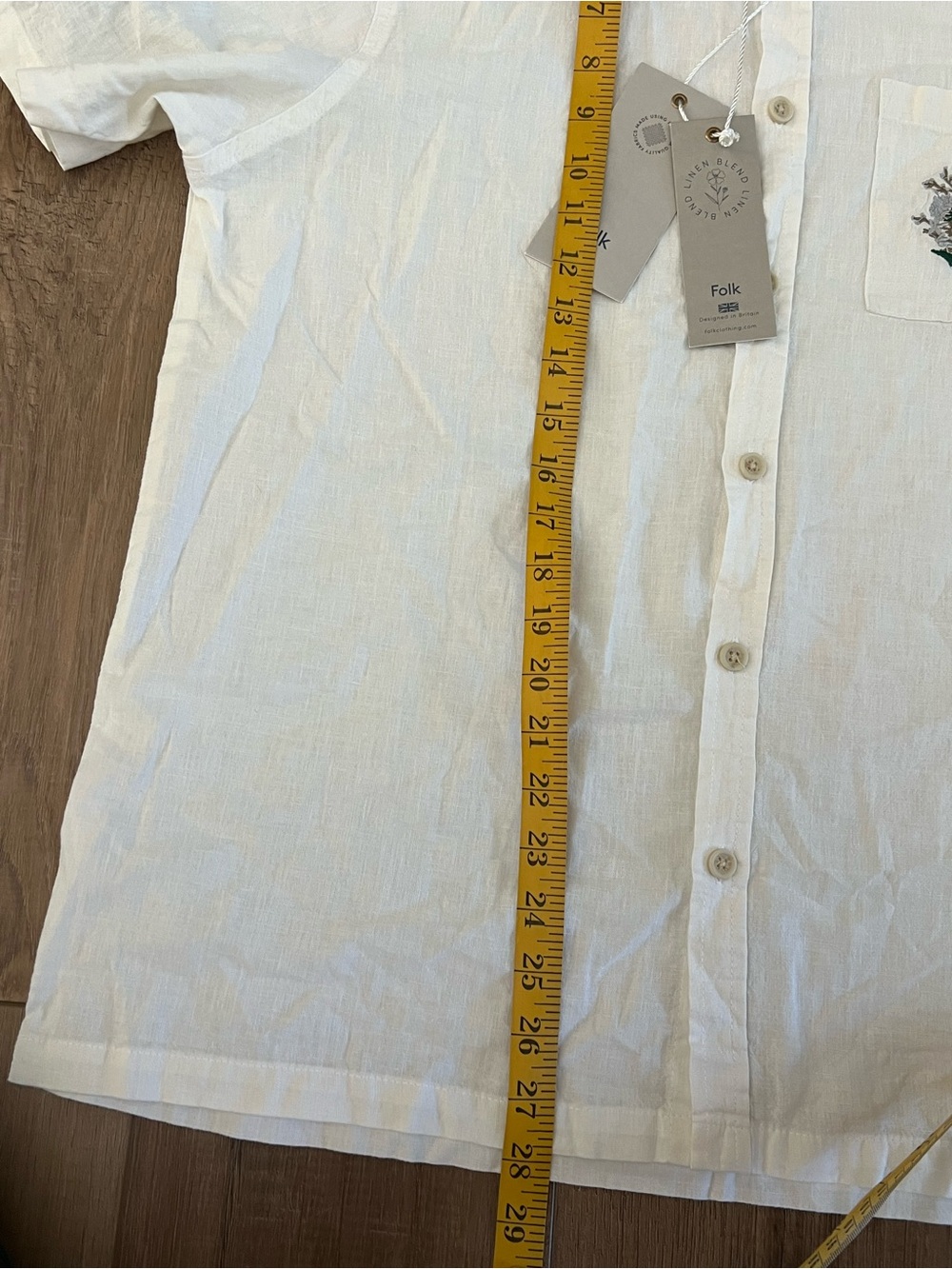 Folk Monty short sleeve linen-blend shirt With floral embroidered design Medium - Picture 6 of 7